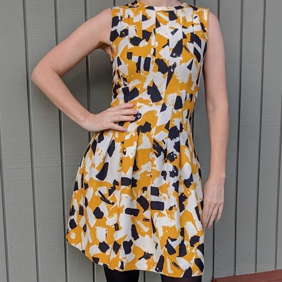 H&M Stretch Fit & Flare, Yellow / Black Dress, Sz. - Picture 1 of 4
